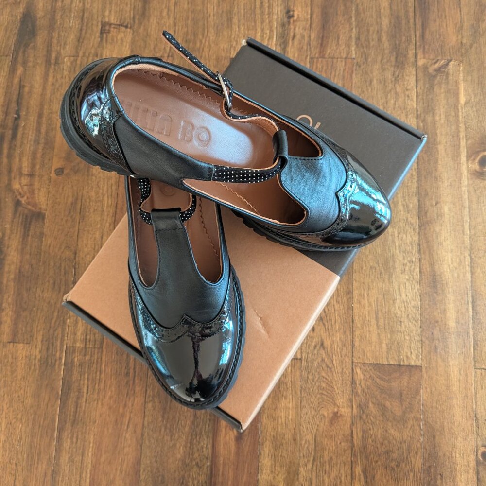 Julia Bo Jane Mary Janes Patent Lug-Sole Black 8.5 - Picture 2 of 6